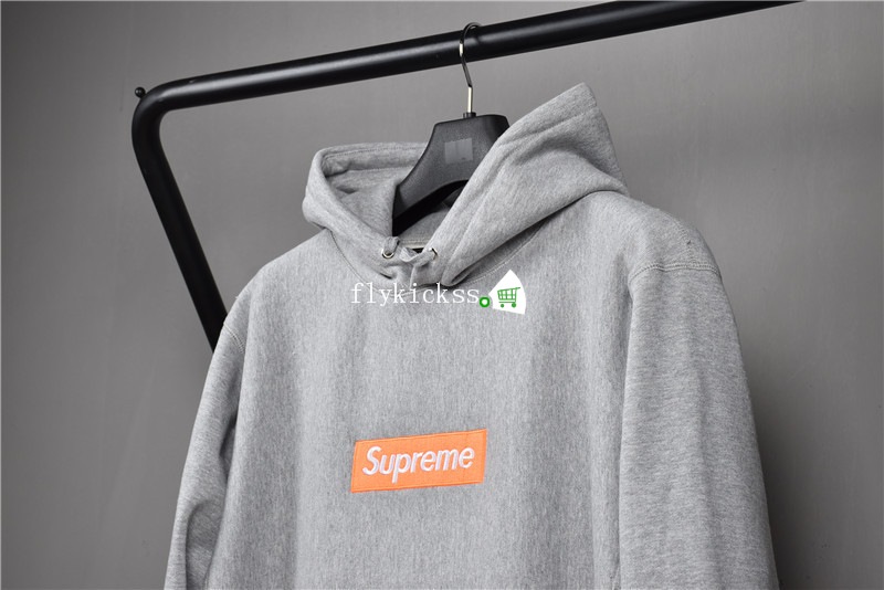 Supreme Grey Hoodie With Orange Box Logo